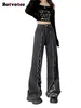 Frauen Jeans Botvotee Spleiß kariert hoch tailliert für Frauen 2024 Streetwear Lose Weitbein Vintage gerade Hose in voller Länge