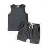 Clothing Sets Summer Infant Boys Girls Clothes Outfits Solid Color Crew Neck Sleeveless Tank Tops T-Shirts Elastic Waist Shorts 2Pcs Suit