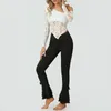 Pantalon féminin Lounge Couleur solide Ruffles à taille haute taille mince pantalon de pyjama décontracté et pantalon