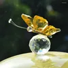 Decorative Figurines Crystal Butterfly With Glass Ball Base Statues Animal Figurine For Home Ornament Decor
