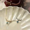 Ketens anenjery blauw zirkoon waterdruppel ster ketting voor vrouwen licht luxe niche design mode sleutelbeen ketting voortreffelijke hanger