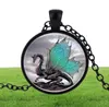 Longs pendentifs time gemm collier animal bleu dragon convexe rond en verre bijoux fait à la main trois du 8046333