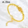 Elegant Gold Bracelet 21k Gold Plated Bead Cuff Bangle Dubai Muslim Islamic Festival Wedding Jewelry Gift 240408