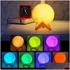 Night Lights 3D Moon Light Decoration Chamber Led Warm Lamp For Bedroods Star Christmas Drop Delivery Dhtwd