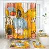Duschgardiner pumpa kalebass solros höst orange skörd säsong icke-halk mattor toalettstol lock och badmatta dekorativ gardinuppsättning