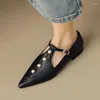 Dress Shoes Casual Women's Flat 2024 Spring Fashion T-straps Oxford For Woman Loafers Female Retro Pearls Pointed Low Pumps