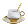 Mugs Ceramic Coffee Cup Dessert Tea Set Saucer Spoon Gold Handle Party