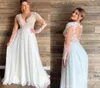 Abiti per occasioni speciali taglie forti a maniche lunghe applicazioni in pizzo a maniche lunghe v collo chiffon lungo estate spiaggia boho abiti da sposa sera pro4507837