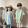 Наборы одежды 2024 Летние братья и сестры красочная полосатая одежда мальчики хлопковые футболка с коротки