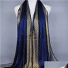 Scarves Hijab Femme Musman Luxury Sparkly Gold Bright Silk Scarf Women Print Wraps Men Stoles Bandanas Bufanda Uni Hombres 220922 Dro Dhvsp