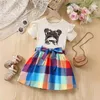 Clothing Sets Summer Kids Clothes Girls Casual Cute Cartoon Girl Print Short Sleeve T-shirt Top Plaid Skirt Children's Fashion