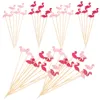 Falhe de talheres descartáveis 100 PCs Fruit Flamingo Picks Cocktail Skewers Drinks Apertos em forma de coração Apretizadores Party Party Bamboo Food