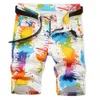 Män fancy color målade shorts sommar y2k stretch denim byxor digitala tryck vita jeans 240402