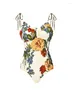 Contrast Color Dames Bikini Retro Flower Print Fashion Sexy Trend One Piece Designer Beach Vacation Swimsuit en Rok