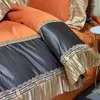 Ensembles de literie Luxury Orange Grey 1000TC Egyptian Cotton Lace Ensemble High Precision Silk Hlek Cover Littpread Lit Sheet