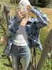 女性のブラウスエイリアンキティブルーシャツ格子縞のファッションスプリング女性シックルーズオフィスレディ2024フルスリーブコートカジュアルオールマッチ