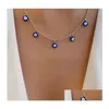 Chokers Blue Evil Eye Choker Pendant Necklaces Gold Lucky Turkish Eyes Necklace Clavicle Chain Fashion Jewellry For Drop Delivery Jewe Dhvzq