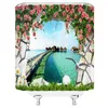 Shower Curtains Landscape Printing Fabric Curtain Bathroom Waterproof Flower Bird Seaside Scenery Bath Decor With Hooks