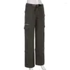 Damesjeans Hippie Harajuku Vintage Cargo Wide Leg broek Retro werkkleding Casual flodderige rechte broek Fashion Pocket Y2K Streetwear