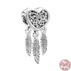 925 Sterling srebrne różowe złoto Pleted Open Peathers Dreamcatcher Charm Bead Fit Oryginalny prezent biżuterii bransoletki