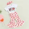 Clothing Sets Toddler Baby Girl Summer Clothes Letter Strawberry Print Short Sleeve Romper T-Shirt Flare Pants Headband Outfits
