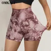 OMKAGI High Waisted Seamless Sport Shorts Biker Fitness Yoga Tie Dye Legging Workout Running Women Scrunch Butt Booty GYM Shorts 240409