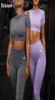 Fashion Logo Sport Set Women Gray Purple Two 2 Piece Crop Top High Waist Leggings Sportsuit Workout Outfit Fitness Gym Yoga Sets6165879