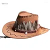 Basker cowboy hatt fjäderhatband västerländska män strand resor cowgirl sommar för solfest props cosplay p