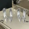 Vestido Sapatos 2024 Summer Rhinestone Bow High For Women Heels Sexy Slingbacks Pólo Dança Casamento Zaptos Mujer