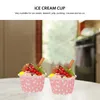 Disposable Cups Straws 50pcs Dessert Paper Ice Cream Glass Blue Jelly Soup With Lids (Pink)