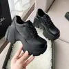 Casual Shoes platforma klinowa trampki Chunky PU skórzane kobiety czarne 2024 wiosenne jesień spacery tenisowe