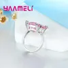 Anelli a grappolo anello CZ rosa brillante con solido 925 sterling in argento zircone pietra bague da donna cocktail party gioiello di alta qualità