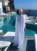 Elegant Gold Broidered Kaftan Retro Vneck Robe blanche plus taille Vections Vêtements Summer Plage Wear Robes de vacances Q1373 240412