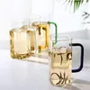 Copos de vinho quadrado transparente café copo xícara de chá de chá de champanhe canecas de cerveja de uísque com alça de suco de leite garrafa de café da manhã