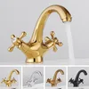 Bathroom Sink Faucets Faucet Brass Double Handle Basin Antique Style And Cold Water Taps Black Gold Chrome Mixer Tap