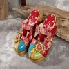 Sandals High Quality Cowhide Real Leather Slippers Fashion Ethnic Style Flowers Handmade Thick Soles 35-42