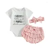 Kleidung Sets Baby Girl Summer Clothes Outfit Rüsche Kurzarm Strampler Top und Elastic Shorts Stirnband Set