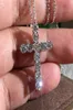 925 Sterling Silver Full Round Cut Cz Diamond Cross Part Party Populära kvinnor CLAVICLE NECKLACE Gift3040699