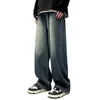 Męskie spodnie w trudnej sytuacji Dżinsowe spodnie dżinsowe retro hip hop dżinsy z gradientowym kontrastem Kolor szerokiej nogi Kieszenie dla A