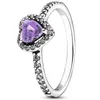 Anelli a grappolo autentico 925 Sterling Sterling Elevato Giallo Purple Heart con cristallo per donne Gioielli da regalo di San Valentino