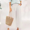 Women's Pants Womens Culottes Cotton Linen Wide Leg Elastic Waist Palazzo With Pockets Women Solid Color Ankle Length Trousers