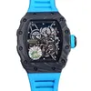 Montre-bracelets Luxury Mens Watch Automatic Mechanical Watchs Fiber Fiber Red Black Blue Blue Sport
