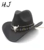 Donne uomini in lana cavoca di cowboy western rollup largo brim cowgirl jazz equestre sombrero berretto con nappe Tauren Ribbon1958805