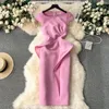 Robes décontractées Fashion Elegant Vintage Party for Women's High Quality Chic Pleted Ruffled Edge Splice robe rose rose 2024 TRENDY