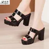 Slippers Fashion Women Sandals Comfortable Geuine Leather Thick With Heels Women's Casual Shoes Summer Sandal Plus Size 32-43