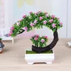 Fleurs décoratives Nuonuowell Bonsai mini fleur d'arbre en pot blanc Décoration de plante artificielle pour bureau / maison 5 couleurs Choisissez Lifekeke