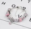 925 Sterling Silver Pink Murano Glass Pärlor Charm Cherry Blossom Armband Kedja Fit P Europeiska armbandsmycken som gör Bangle Diy Daisy Pendant Women3613820