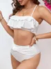 Swimwear Women 2024 Sexy Bikini Set High Taist Solid White Femmes Push Up Ruffles Massuit de maillot de bain Biquini Feme