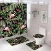 Rideaux de douche Flamingo Parrot Toucan Salle de bain rideau de salle de bain Tropical Bird Jungle Palm Feuille de feuilles de salle de bain Mat de bain Tapis de toilette Couvercle de siège