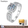 クラスターリングYanleyu Real Solid Platinum PT950 1 Moissanite Diamond Girl Luxury Wedding Ring Princess Square Vintage Lace Women